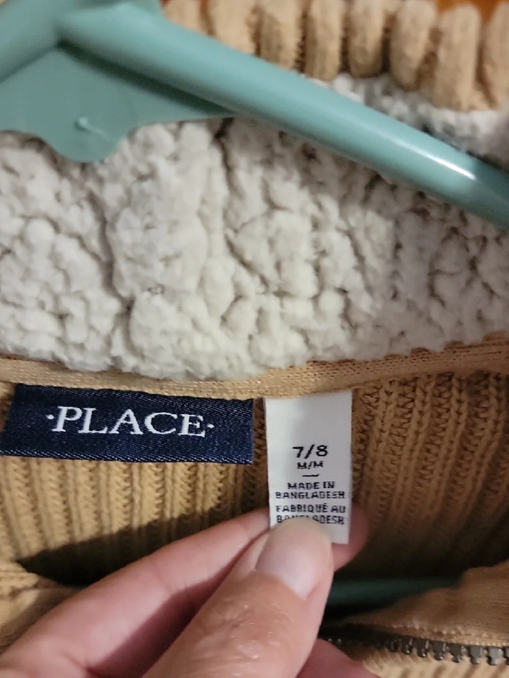 The Children's Place Beige Knit Quarter-Zip Sweater with Sherpa Collar